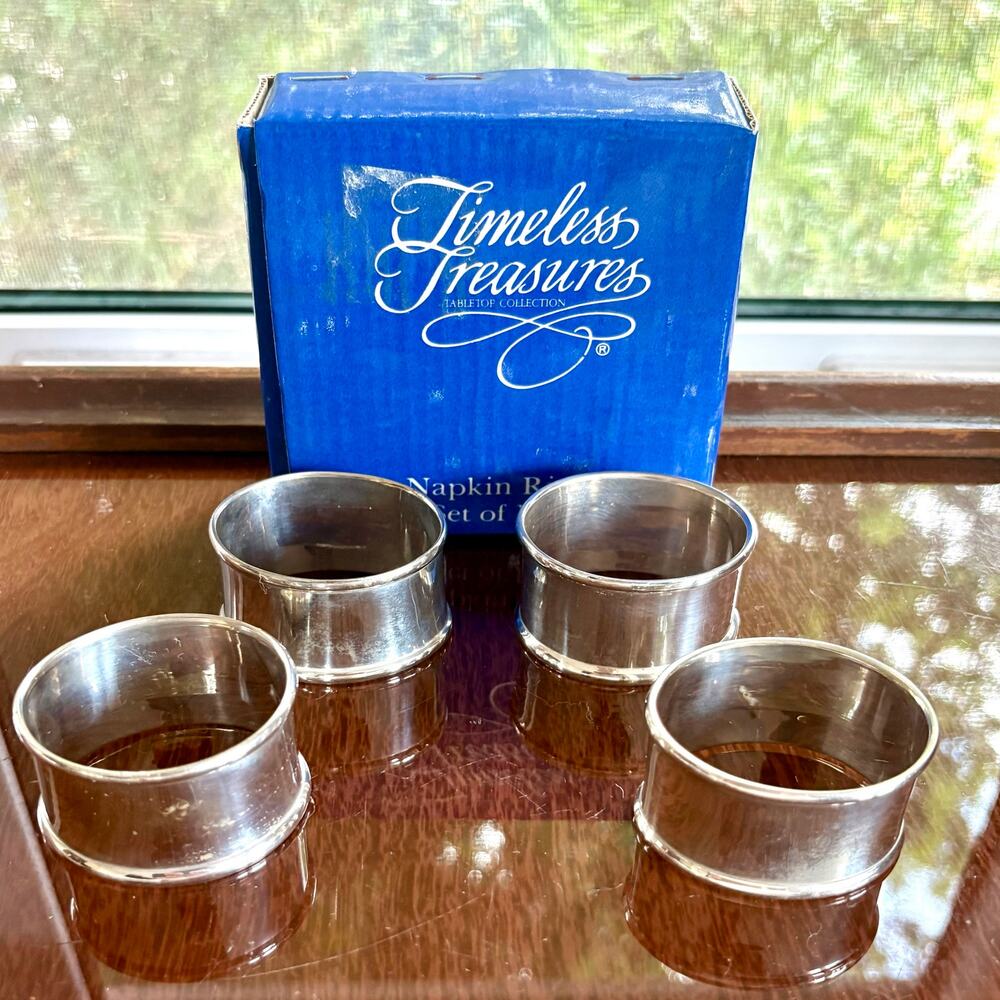 Timeless Treasures Silverplate Napkin Rings Set of 4 Boxed